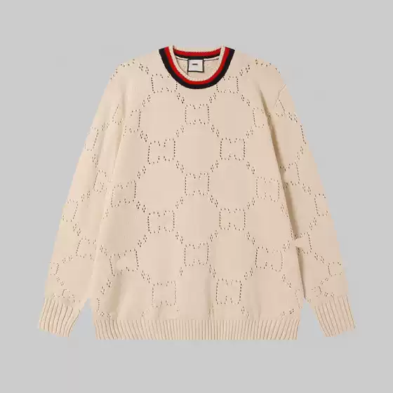 High-End Version g Brand 25 Early Autumn High-Definition New Micro-Label Double g Logo Hollow Pullover Knitwear Round Neck Versatile Sweater