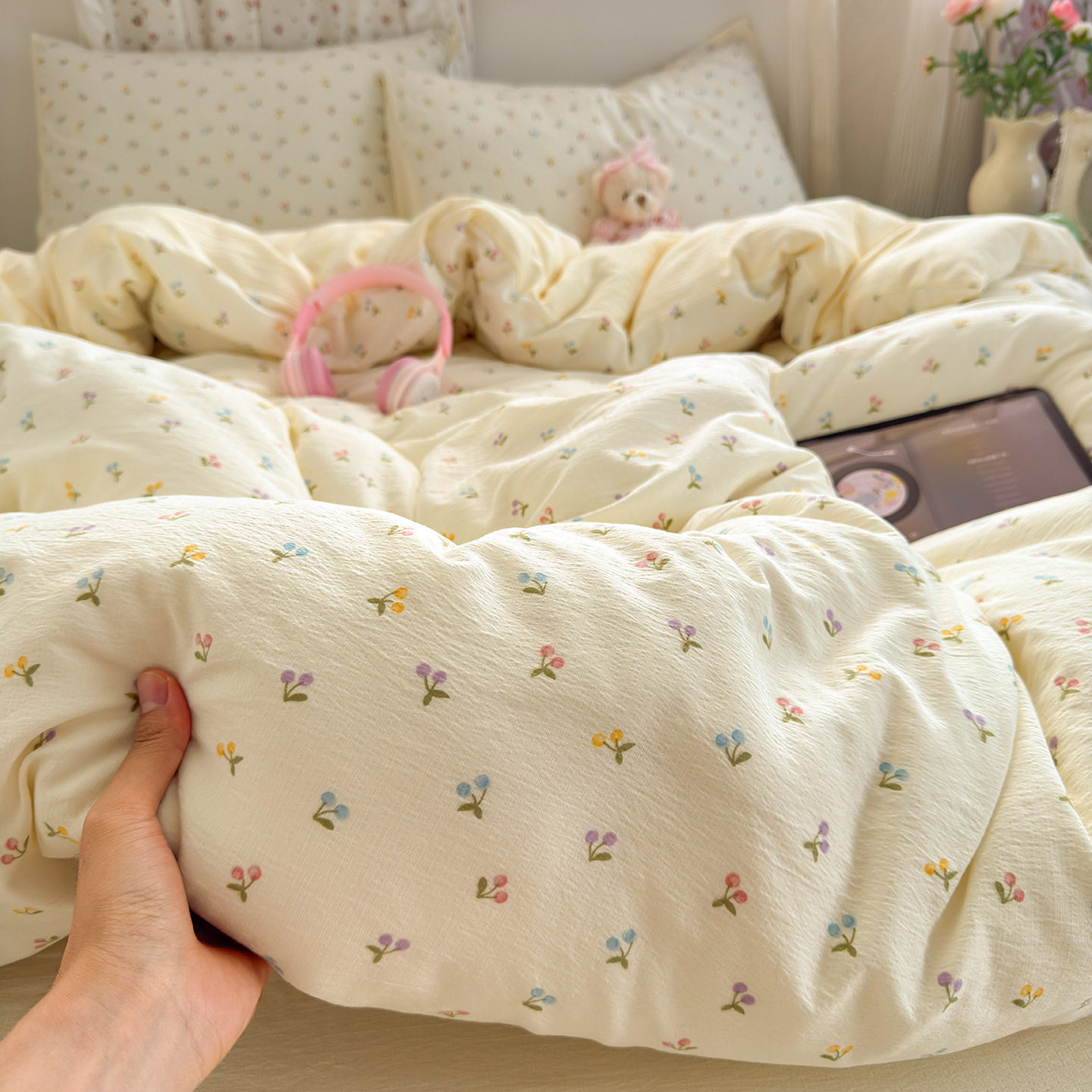 Category a Maternal and Infant Grade Four-Piece Set of Pure Cotton Double-Layer Yarn Bed Bed Sheetss and Quilt Covers New Dormitory Bed Bed Sheetss Three-Piece Set