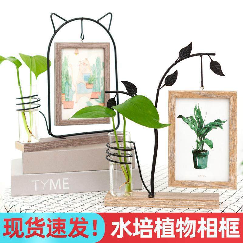 Photo frame table creative 5/67 inch hydroponic plant iron picture frame photo solid wood wall non-perforated photo wall