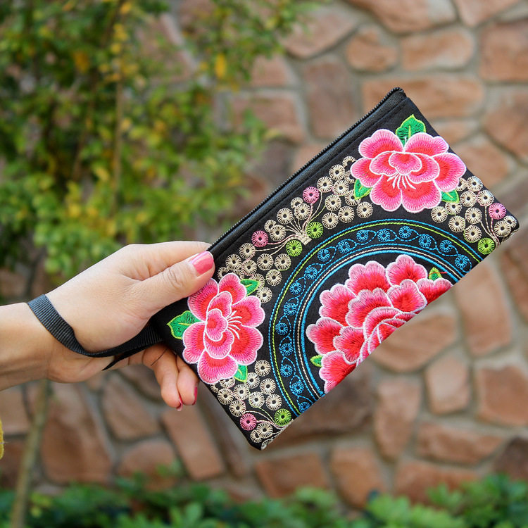 Yunnan Ethnic Embroider Clutch Bag Fabric Cosmetic Bag Women's Long Wallet Export Coin Mobile Phone Bag Gift Bag