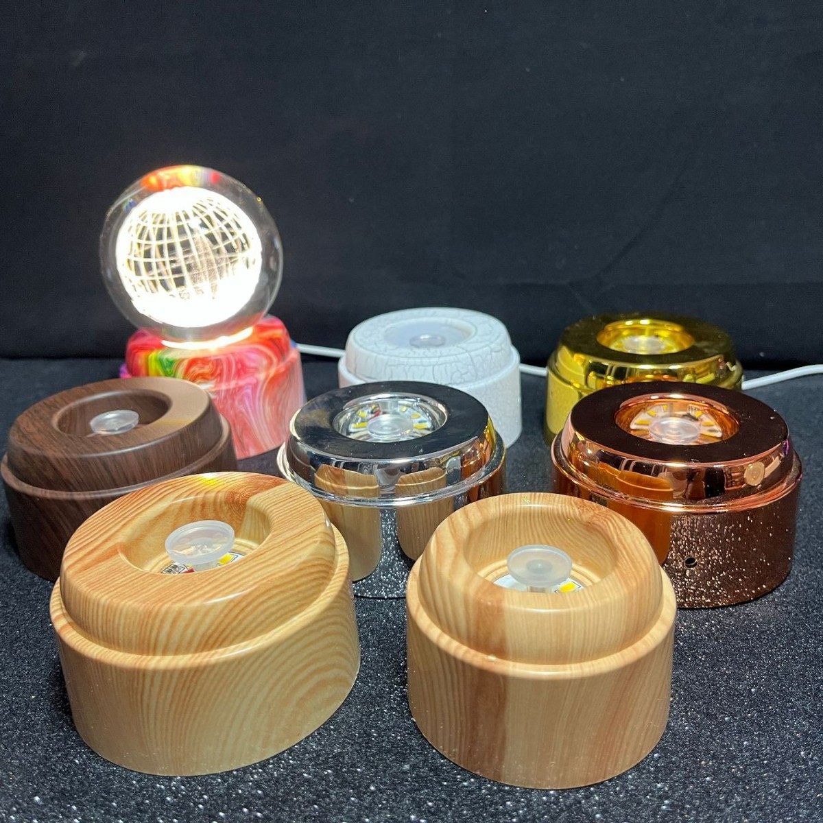 Factory Direct Sales 3D Carved Crystal Ball Rotating Lamp Holder Luminous Night Light Led Music Box Creative Gifts Wholesale