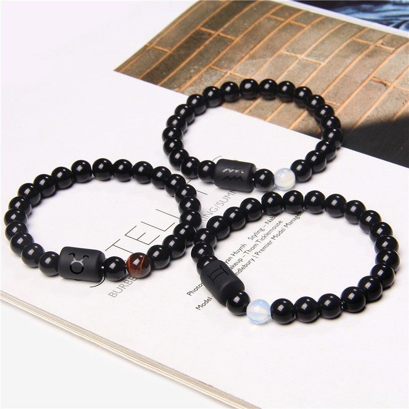 Amazon Cross-Border Hot Selling Stone Bead Bracelet Men's Twelve Constellations Couple's Hand Accessories Foreign Trade Jewelry Wholesale