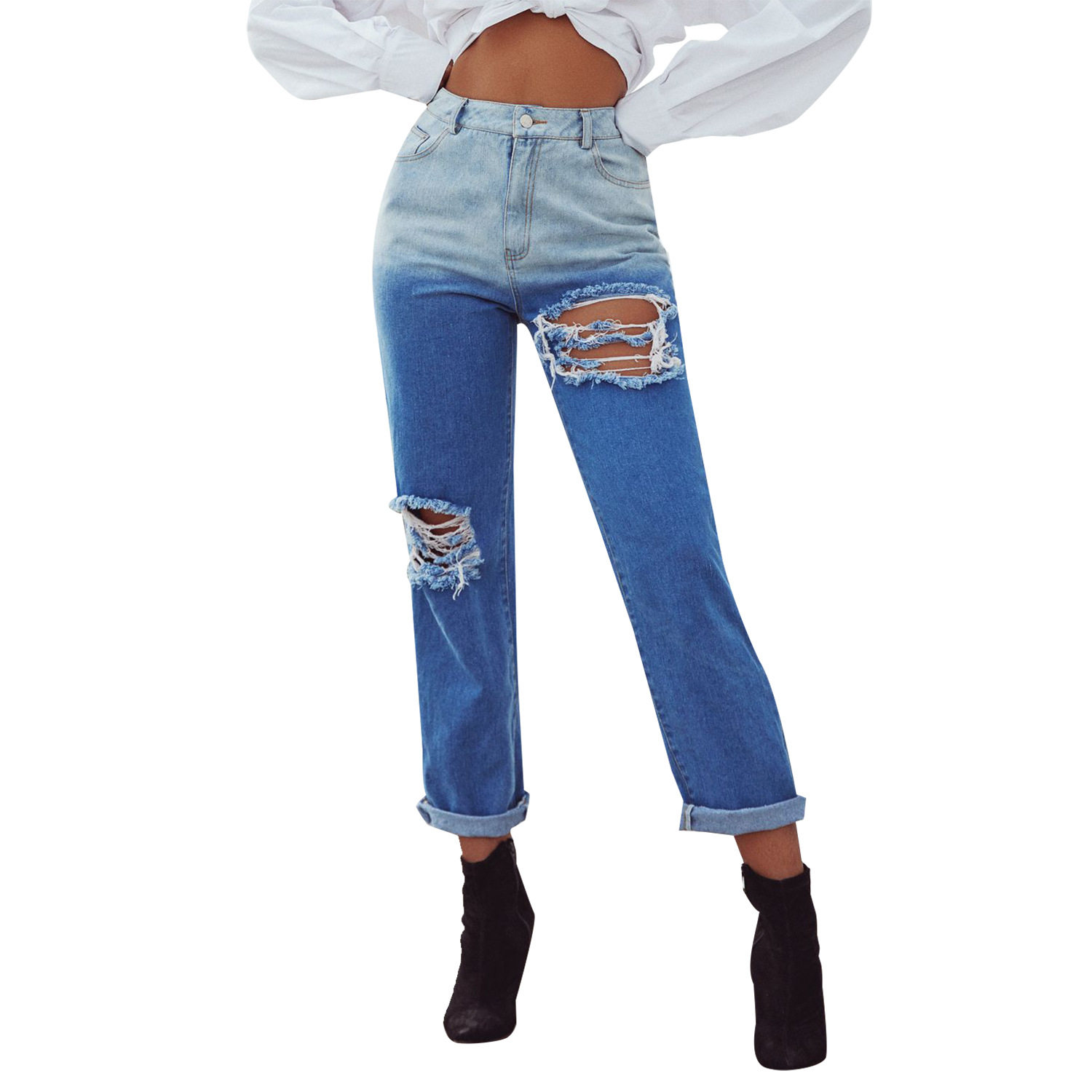 Casual Ripped Straight Leg Jeans Versatile Trendy Comfortable Streetwear Style for Everyday Use Wholesale Available