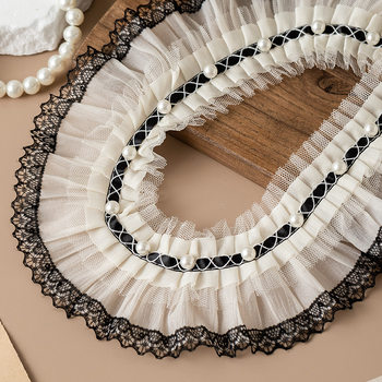 7cm wide beige wrinkled pearl organ lace handmade diy light luxury clothing decorative lace accessories