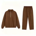Coffee half-zip straight suit