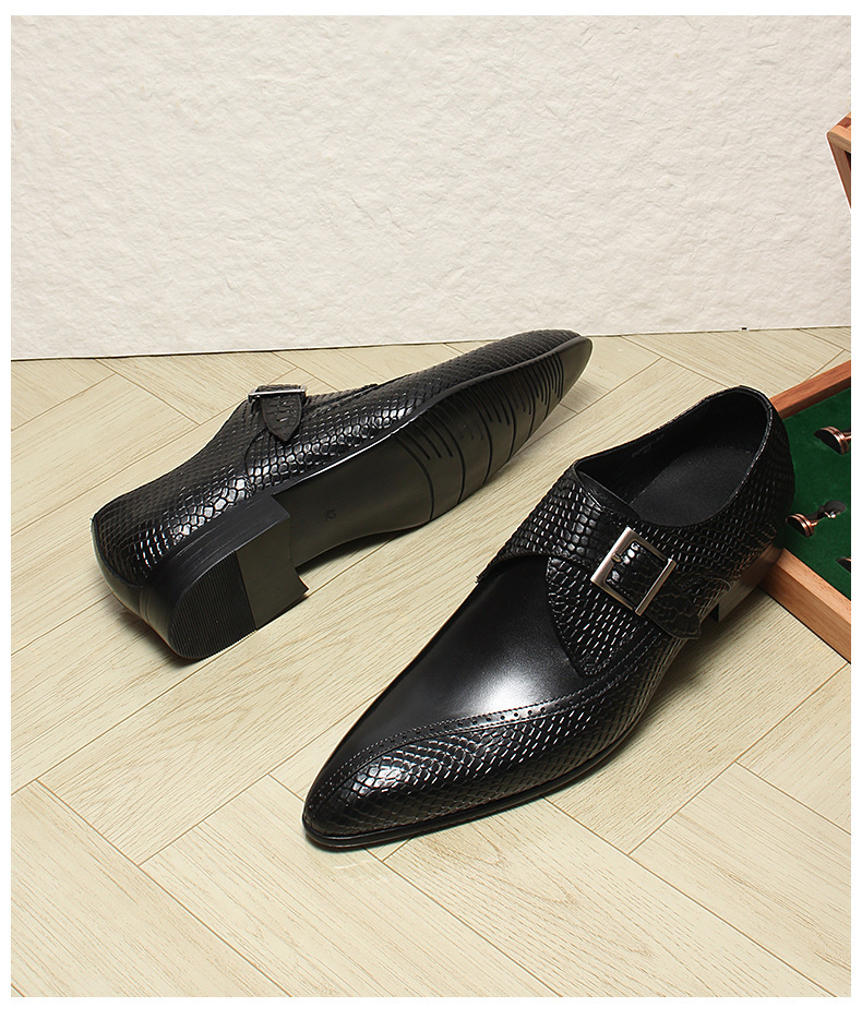 Giày da nam mũi nhọn khóa cài kiểu monk strap thanh lịch — Màu đen, Màu nâu đỏ