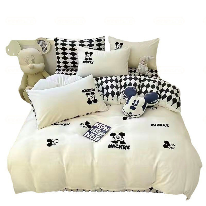 Ins Solid Color Brushed Simple Cream-Colored Four-Piece Set Washed Cotton All-Season Student Dormitory Three-Piece Set Ins Style