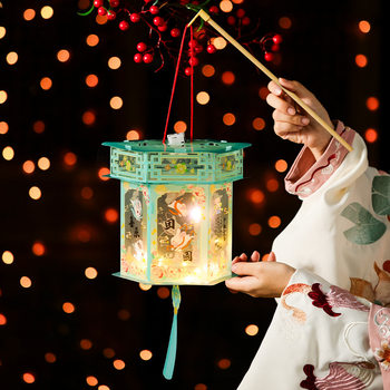 Mid-Autumn Festival Lanterns for Children, Portable Glowing Lanterns, DIY Material Kits, Chinese Trendy Ancient Style Cartoon Palace Lanterns Wholesale for Stalls