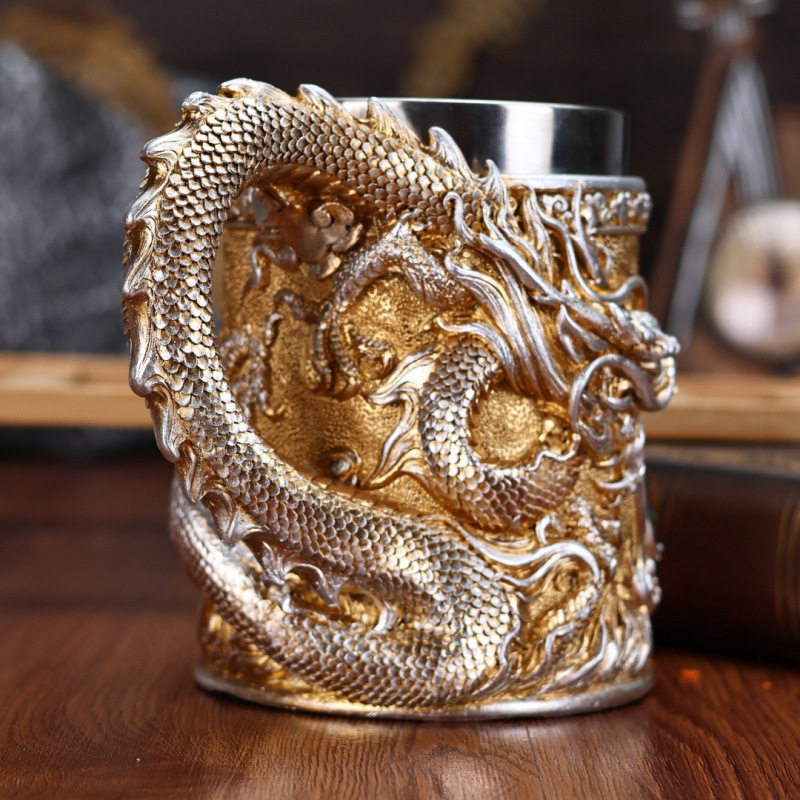 Gods Oriental Golden Dragon Cup Creative Wine Glass Dragon Sculpture Holy Grail Coffee Cup Vintage Decorations Mug