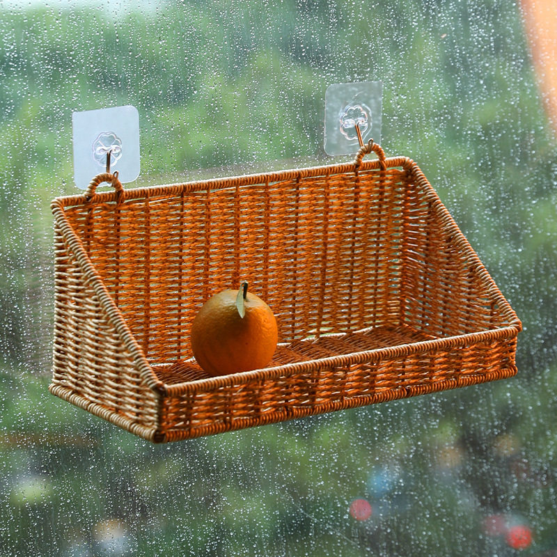 Cross-Border Hot-Selling Imitation Rattan Woven Bathroom Single-Layer Storage Rack Kitchen Storage Seasoning Bottle Ginger Garlic Wall-Mounted No Drilling Required