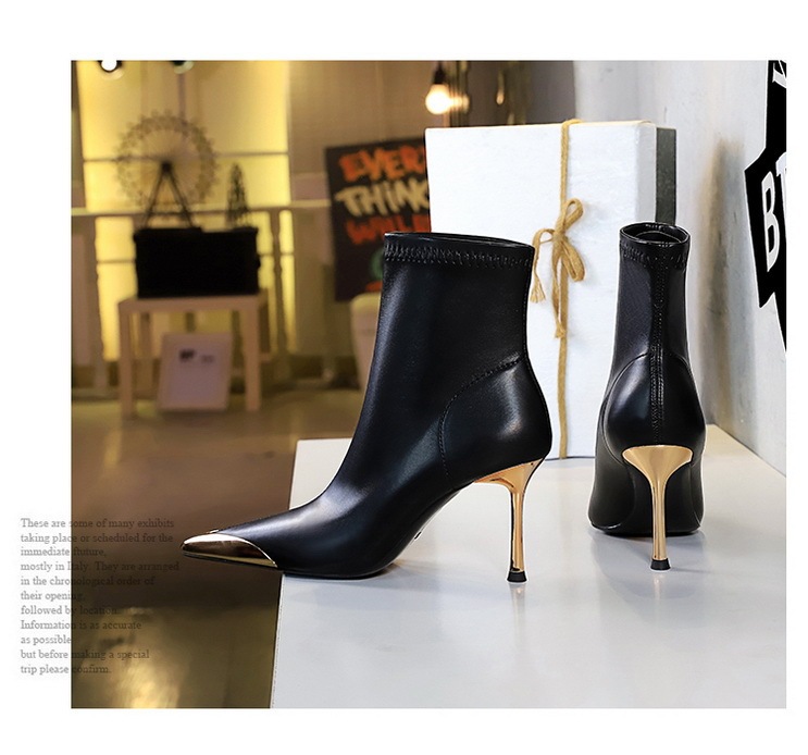 Boot nữ cổ thấp gót nhọn siêu cao mũi nhọn kim loại phối khóa kéo — 319-11 đen 8cm, 319-A11 Cà phê 5cm, 319-A11 đen 5cm, Màu nâu 319-11 8cm