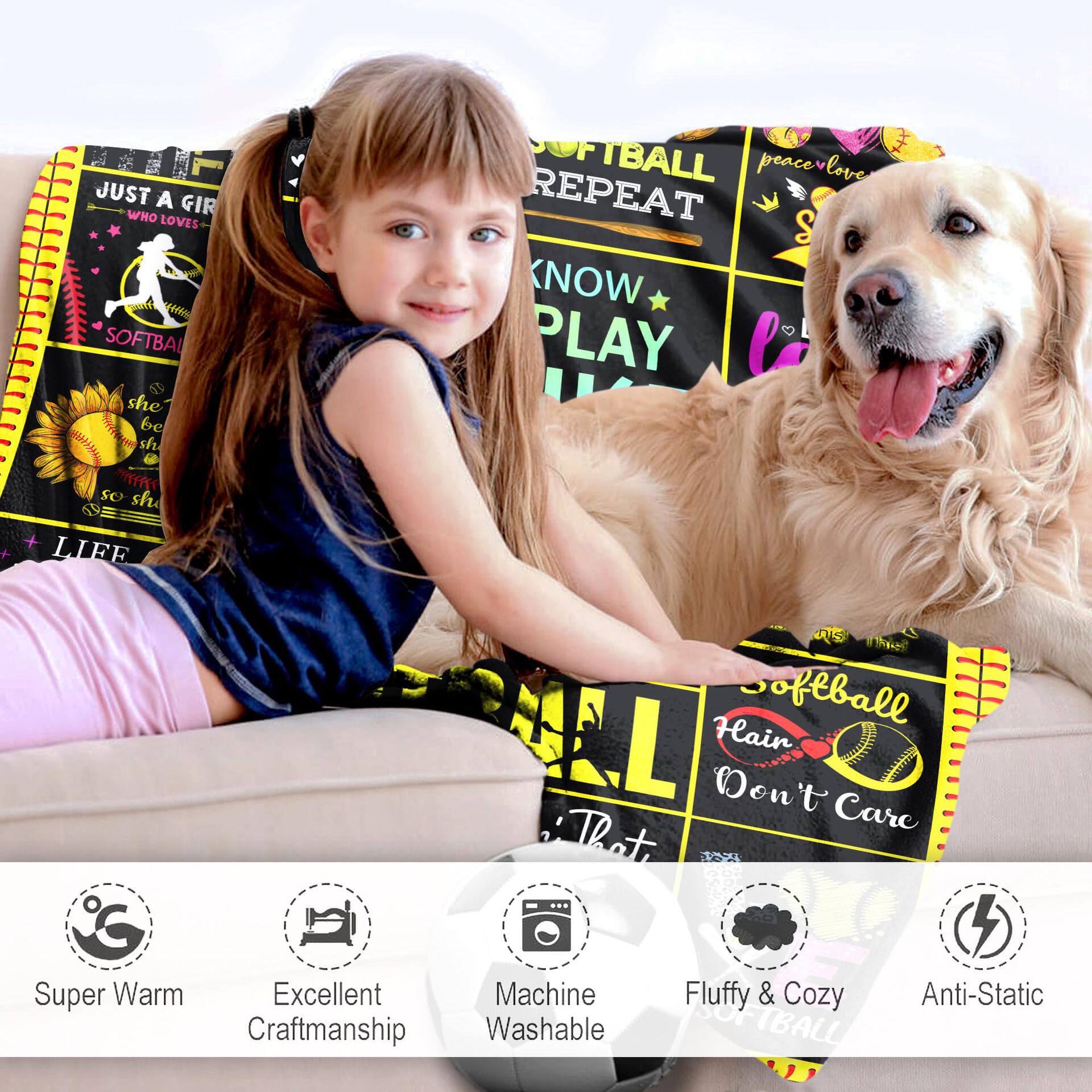 Softball Fans Gift Blanket Soft and Comfortable Flannel Warm Home Essential Printed Blanket for Men and Women Gift