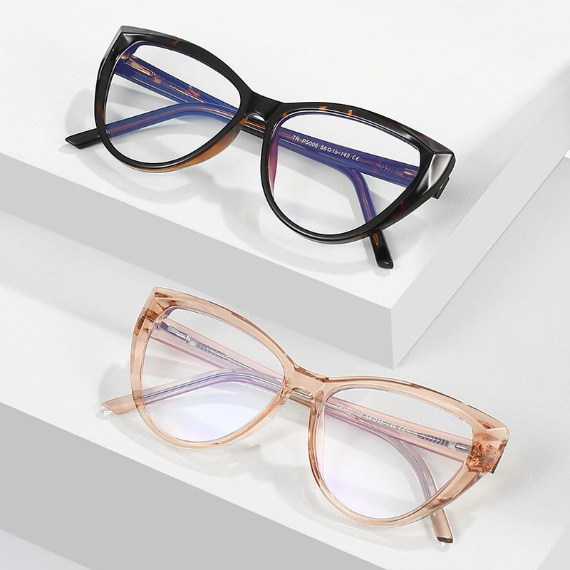 Tr90 Insert-Type Cat-Eye Anti-Blue Light Eyeglass Frames with Spring Temples, Plain Lenses, Cross-Border Trendy Eyeglass Frames
