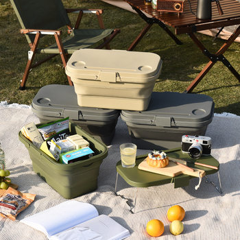 Camping picnic basket Foldable camping storage basket with lid and portable sundries storage basket Multi-functional picnic basket