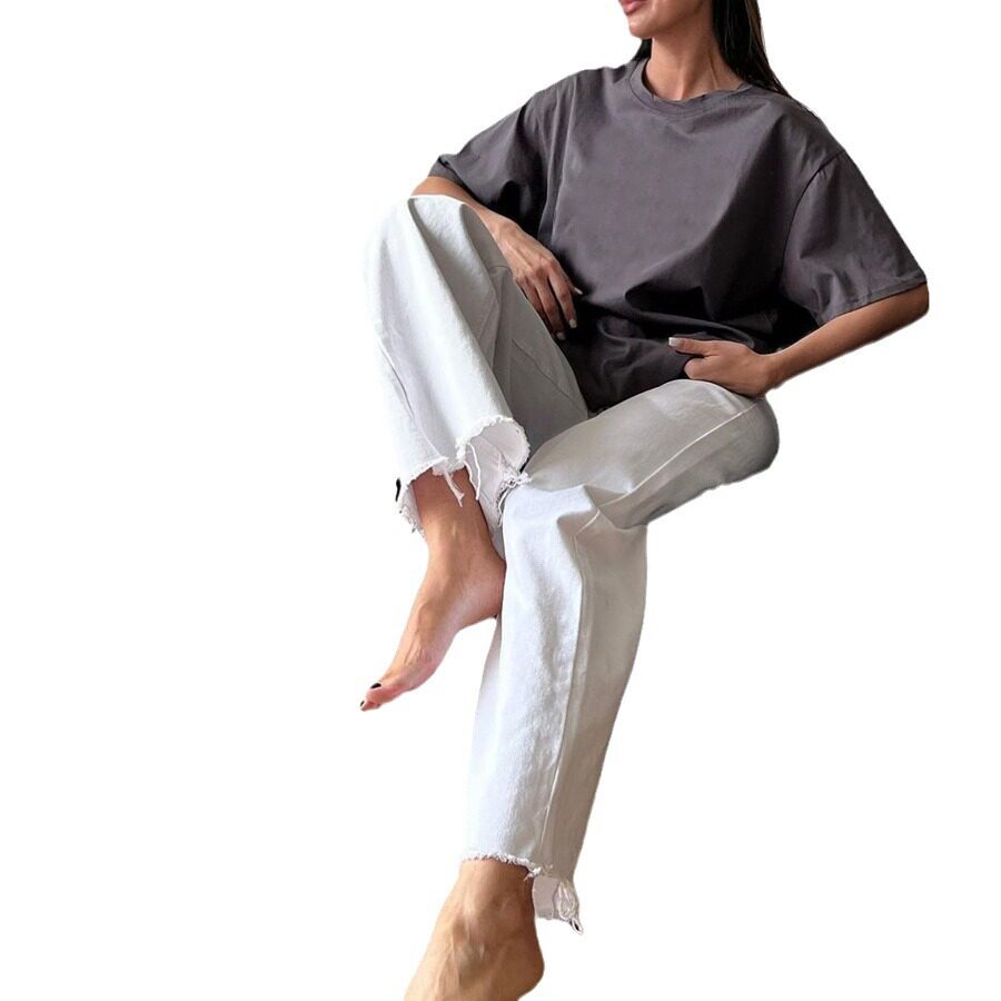 Womens Loose Fit Solid Color Short Sleeve Cotton T Shirt Casual Style Versatile Comfortable Wholesale Available