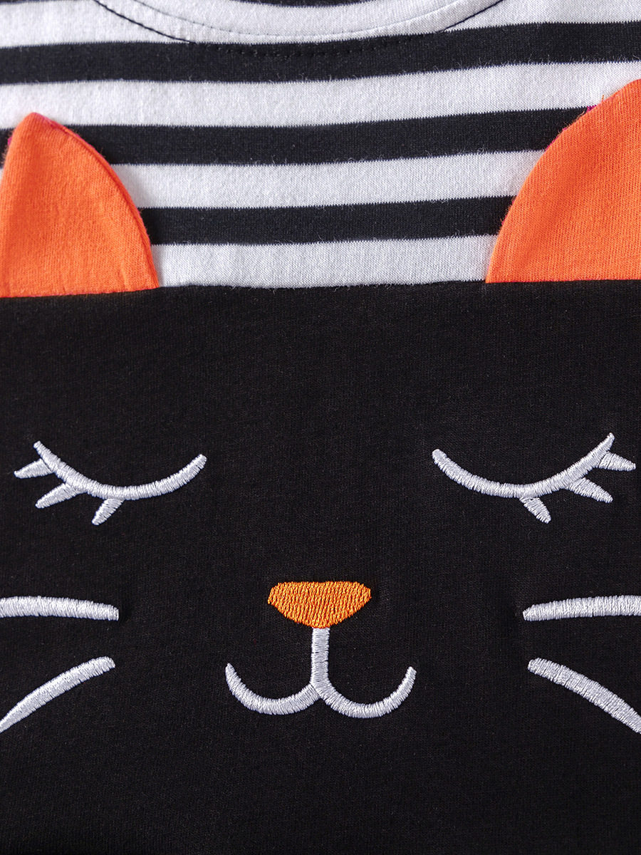 Girls' Summer Cute Cat Dress Wholesale from Factory, Style Striped Short-Sleeve Dress