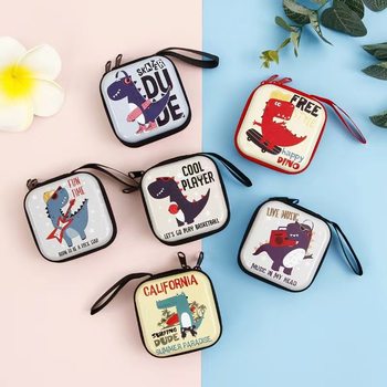 Creative tinplate dinosaur coin purse cartoon key coin zipper bag earphone data cable organizing storage box