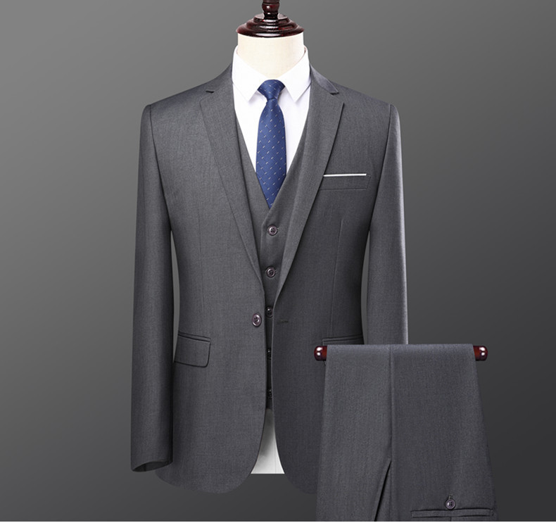 Bộ vest nam hai mảnh dáng ôm phong cách Hàn Quốc, lễ phục cưới và đi làm — Bộ áo và quần một cúc màu xanh navy, Bộ đồ màu xám một cúc (áo + quần), Bộ đồ đen một cúc (áo + quần), Bộ đồ hai cúc màu xanh tím than (áo + quần)