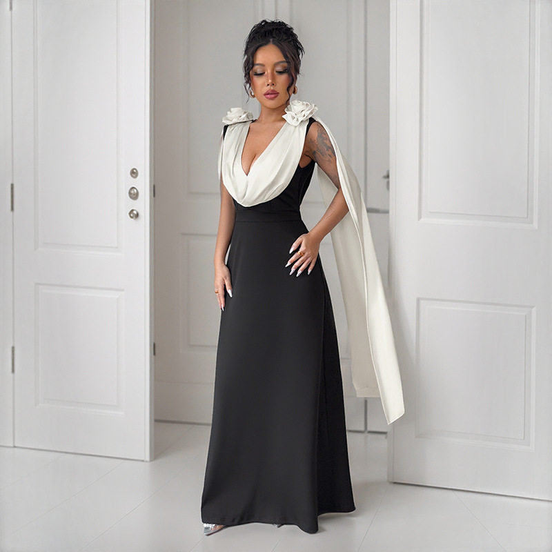 Elegant V Neck Color Block Sleeveless Dress High End Design Perfect for Evening Parties and Weddings Wholesale Available