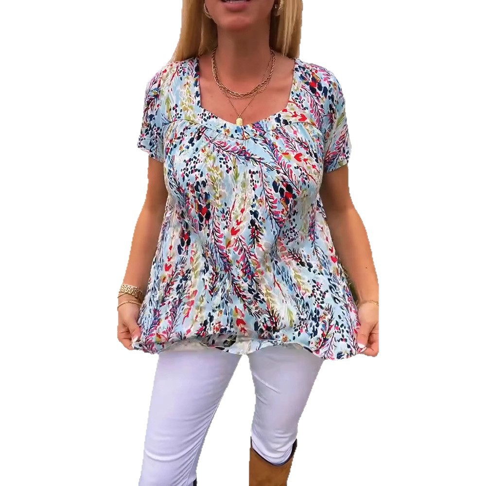 Womens Loose Fit Floral Print T Shirt Short Sleeve Round Neck Versatile Style Summer Collection Wholesale Available