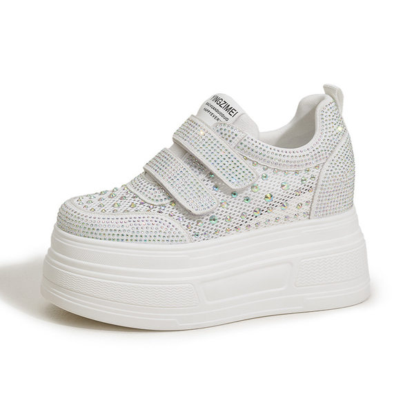 Giày sneaker nữ chunky đế dày trắng phong cách thể thao — Trắng, Đen