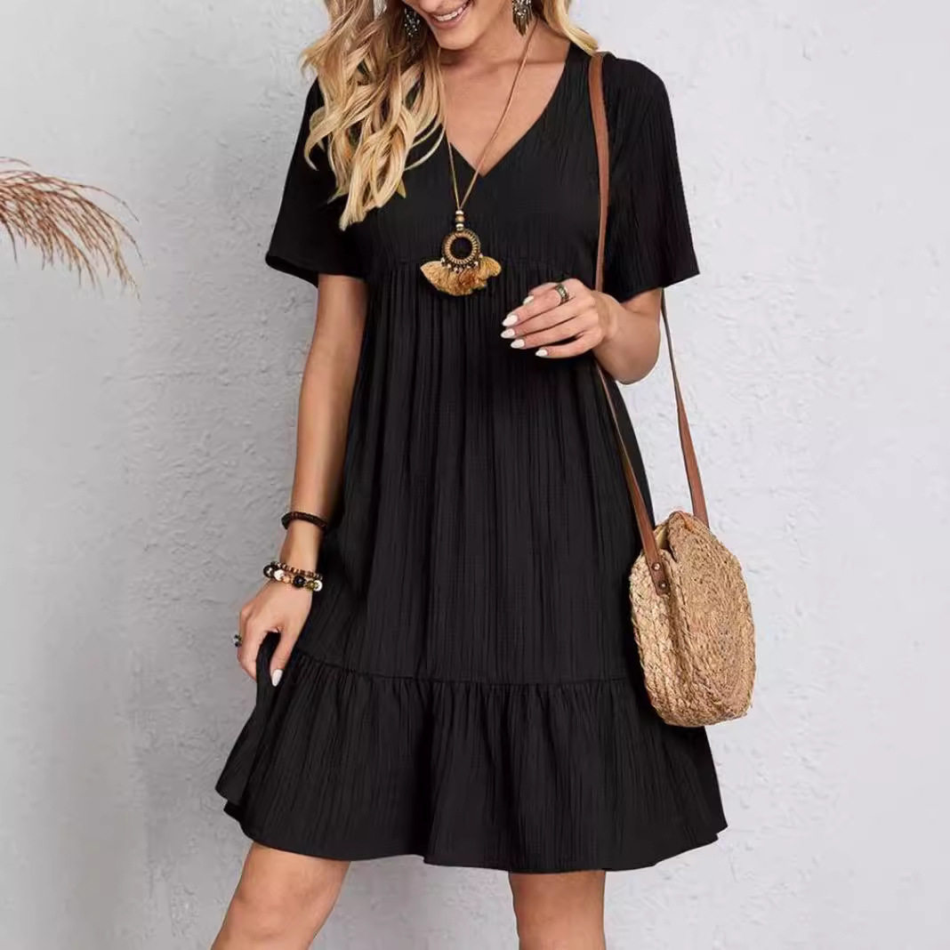 Loose Casual Short Sleeve High Waist Dress for Women Elegant Flowy Design Available in Red Green Black Wholesale Sizes S