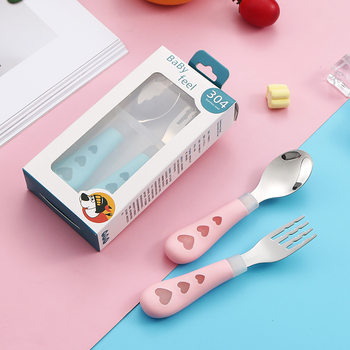 Cartoon Children's Stainless Steel Spoon and Fork Set Baby Learning to Eat Baby Training Food Spoon Affordable Portable Tableware