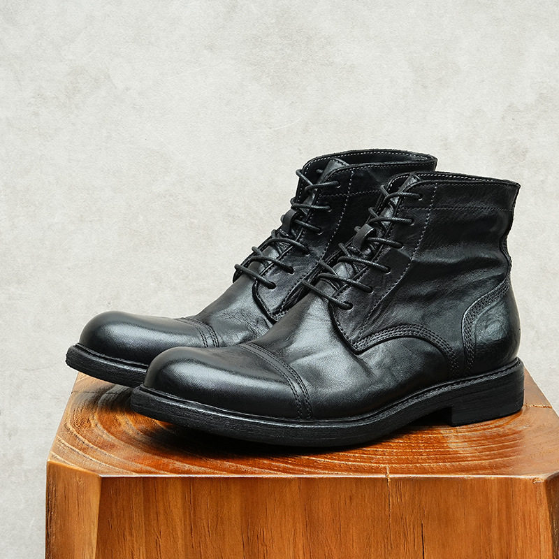 Boot Cao Cổ Nam Da Ngựa Chiều Cao Đế Khoảng 3cm Phong Cách Retro Anh Quốc Màu Đen, Nâu Đỏ
