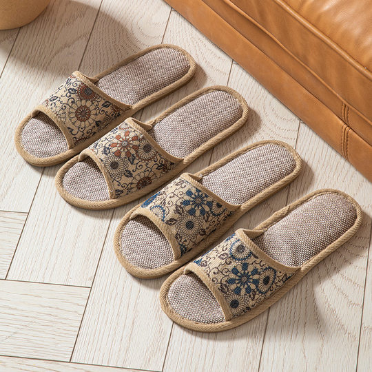 Open Toe Opening Four Seasons Linen Wheel Retro Flower Flower Four Seasons Linen Slippers