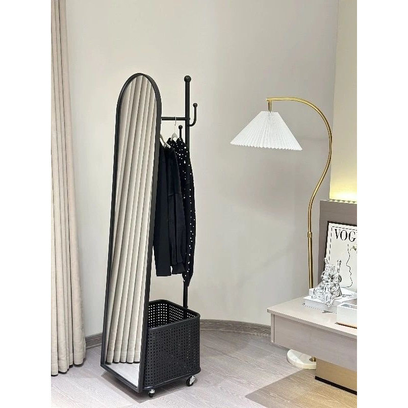 Cream-Style Full-Length Mirror, Rotating Dressing Mirror, Fitting Mirror, Mobile Floor-Standing Clothes Rack, Floor Mirror, Integrated Coat Rack