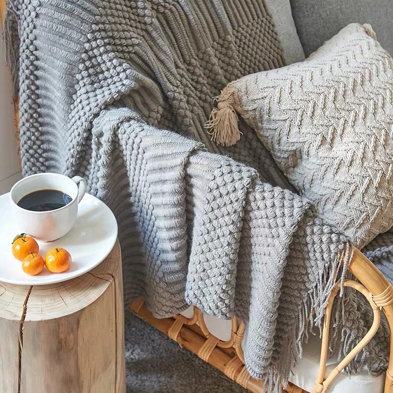 Nordic Simple Solid Color Air-conditioning Blanket Light Luxury Style Blanket Sofa Blanket Office Nap Blanket Homestay Decorative Blanket Spring