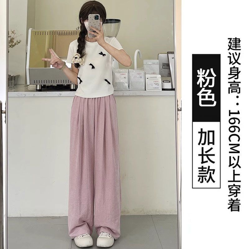 Womens High Waisted Ice Silk Wide Leg Trousers Lightweight Relaxed Fit Textured Fabric Summer Casual Wear