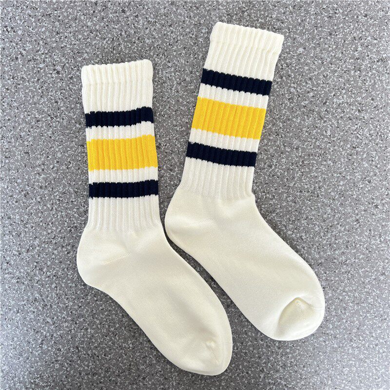 潮牌cityboy日系粗线条纹长袜女堆堆袜棉运动复古中筒袜子男ins潮