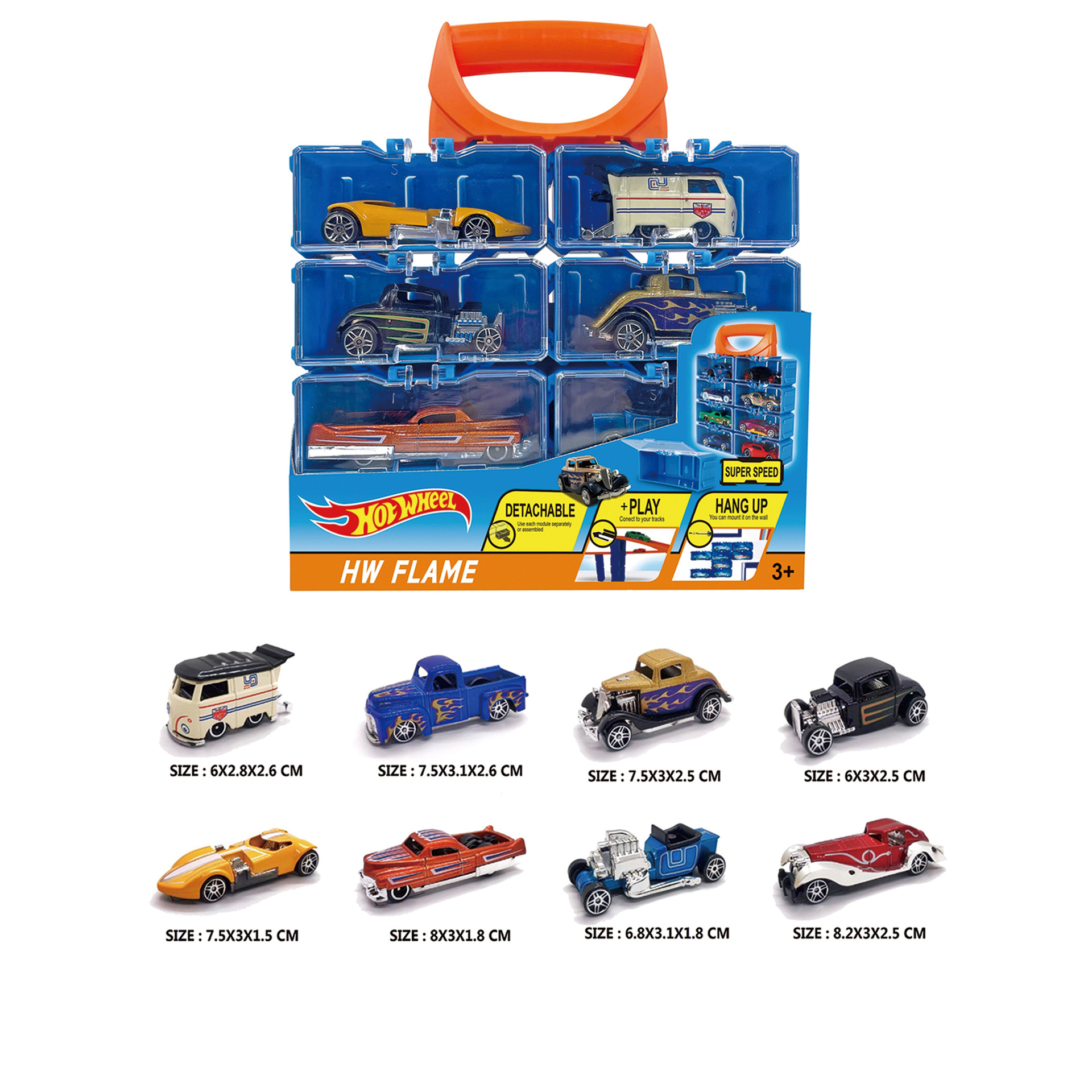 1：64合金车子 耐摔防摔玩具车 手提盒合金车仔套装 合金哈雷摩托