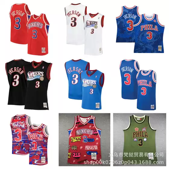 76ers jersey Iverson No.3 76ERS IVERSON# No.3 embroidered black and white blue retro basketball uniform wholesale