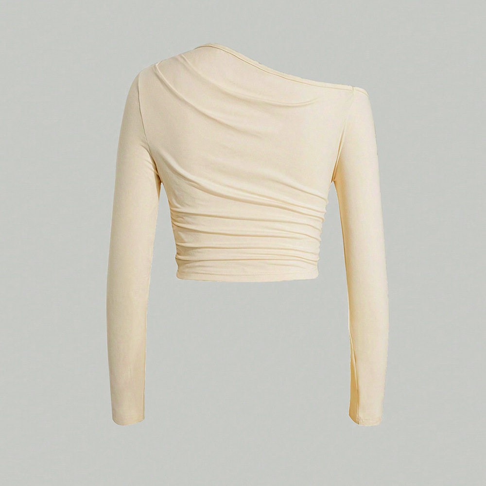 Knitted Long Sleeve Top Slim Fit Ruched Design Asymmetrical Shoulder Casual or Night Out Wholesale Available