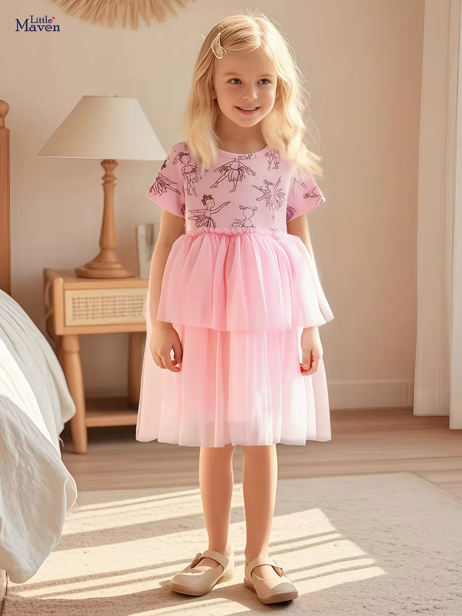 Girls' New Summer Short-Sleeve Printed Princess Dress from Source Factory