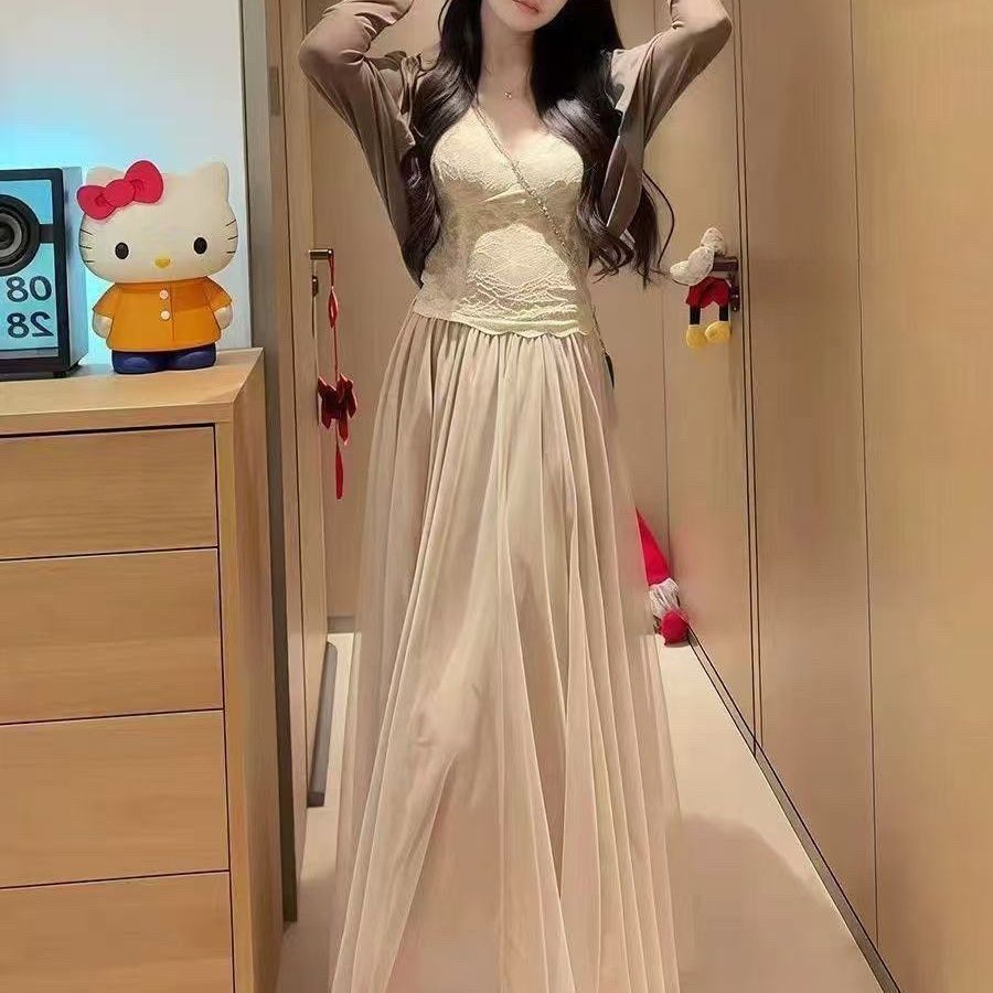 Casual Mesh Maxi Skirt for Women Double Layer Elastic Waist Versatile Style Perfect for Spring and Summer Wholesale