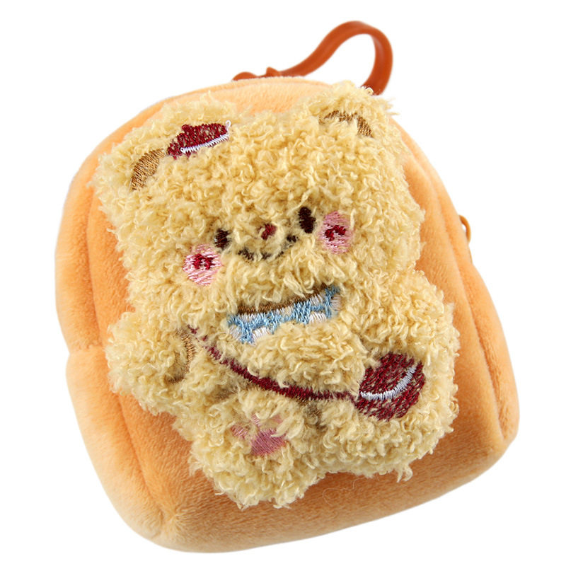 Cartoon Cute Bear Plush Women's Mini Coin Purse Student Schoolbag Keychain Pendant Portable Headset Bag
