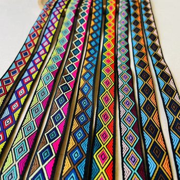 Jacquard Ribbon Ethnic Lace Geometric Diamond Pattern Clothing Shoe Bag Accessories Width 2cmA-2904
