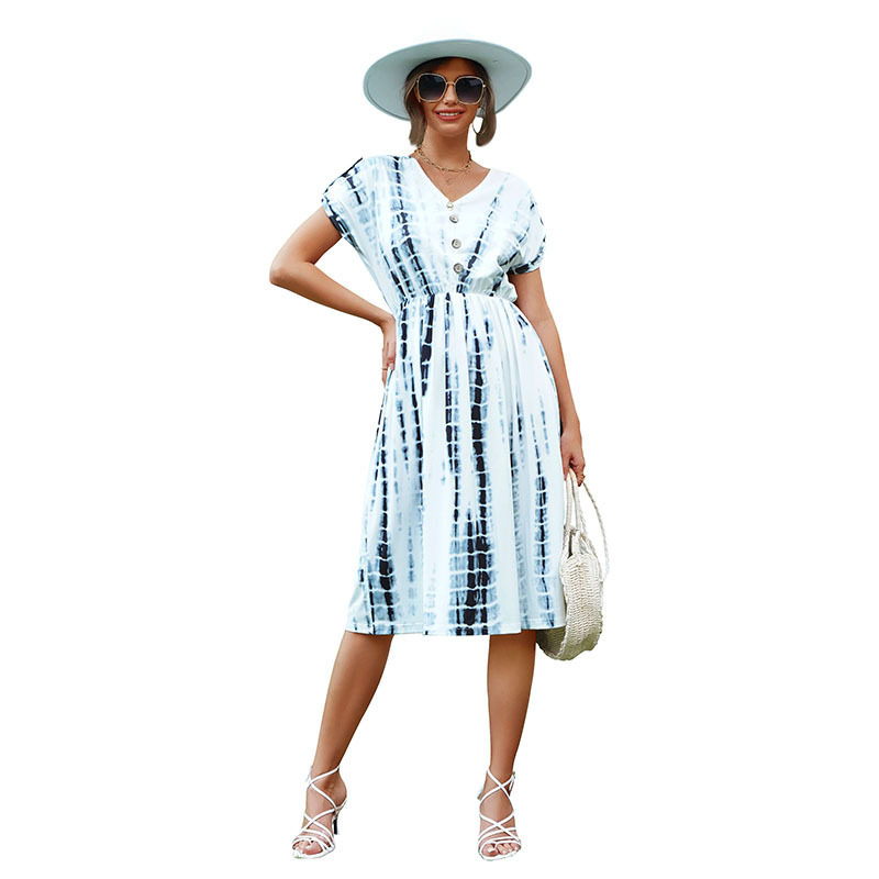 Vintage Floral Tie Dye White Dress Summer Style Bohemian Aesthetic Womens Fashion Wholesale Available