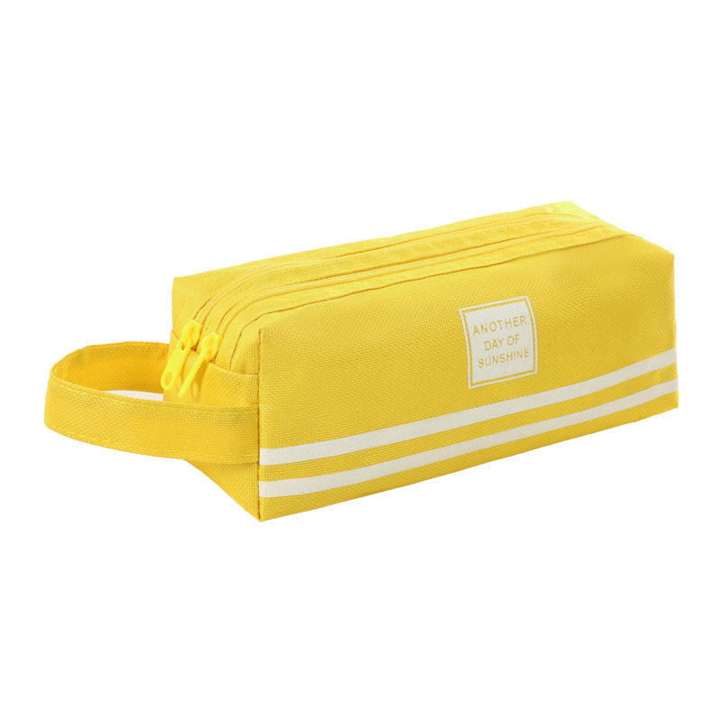 Double-Layer Oxford Cloth Pencil Case, Korean Style, Simple, Large Capacity, Double Zipper, Portable Zipper Stationery Bag for Primary School Students