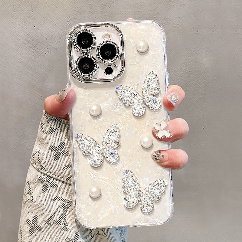 Pearl Butterfly Bracelet for Apple 16promax Mobile Phone Case 15 Light Luxury 14 High Sense 13 Girls 12 Stereo