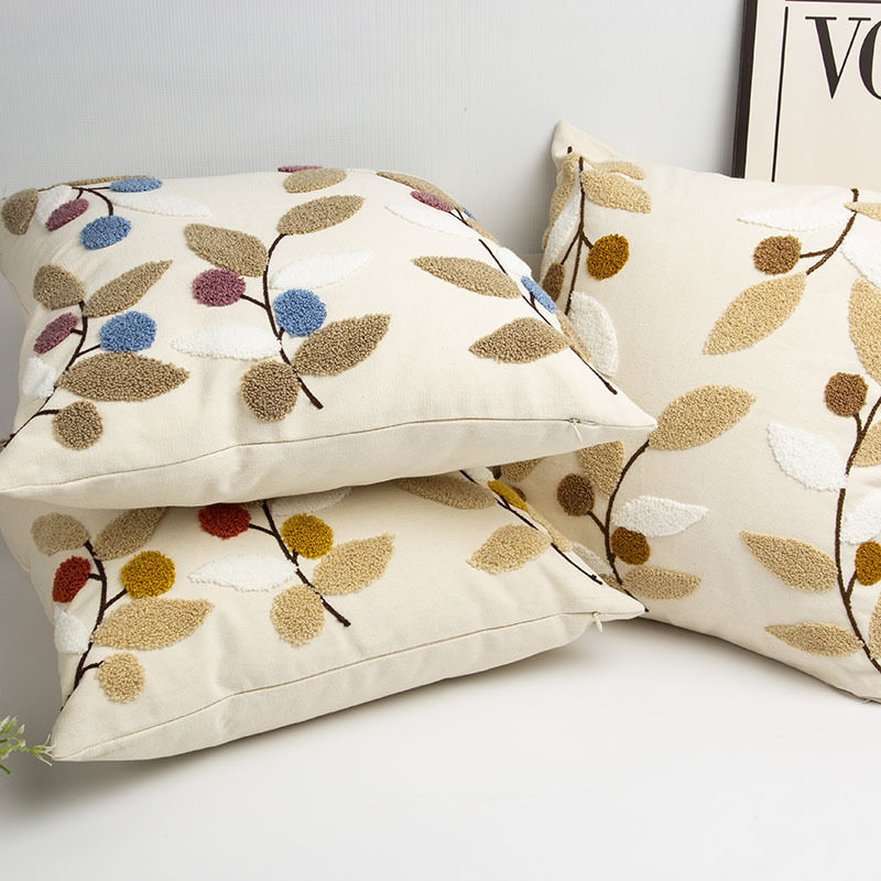 Wreath Branch Pillowcase, Fresh Towel Embroidered Sofa Cushion, Lumbar Pillow, Bay Window Bedside Pillow