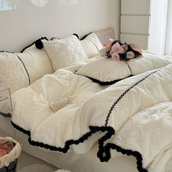 Light Luxury Rabbit Plush Four-Piece Set Milk Velvet Princess Style Bedding Winter Thickeneded Double-Sided Velvet Dormitory Three-Piece Set