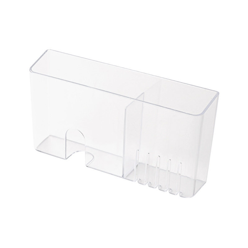 Remote Control Storage Box Wall-Mounted Double-Compartment Rechargeable Mobile Phone Holder Without Punching and Partitioned Transparent Bedside Storage Rack