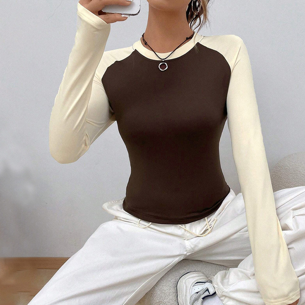 Casual T Shirt Womens Relaxed Fit Color Block Design Spring Summer Fashion Versatile Layering Top Wholesale