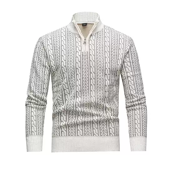 Men's Knitted Sweater with Cable Pattern, Half-High Collar, Zip-Up Pullover, Jacquard, European Size, Autumn and Winter, British Style, Men's Base Layer Shirt