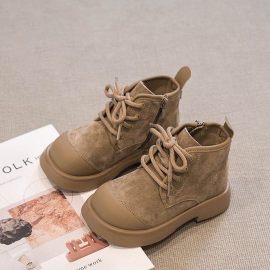 Boys Martin Boots Thin Velvet Winter Girls' Ankle Boots fleece-lined Warm Children's Leather Boots Thickened British Zipper Children's Leather Boots