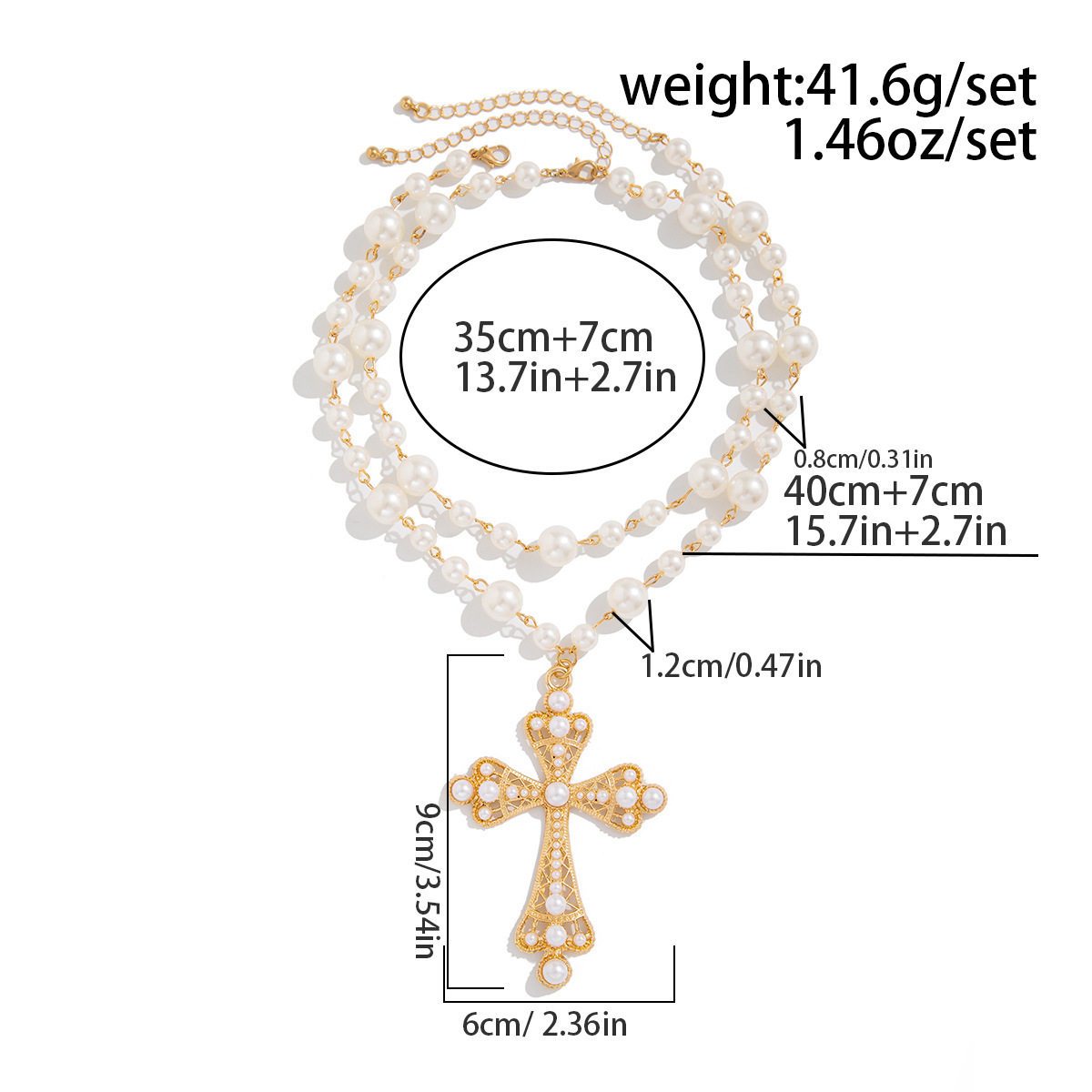 European and American cross-border jewelry hip-hop cross stitching imitation pearl clavicle chain niche all-match punk all-match necklace